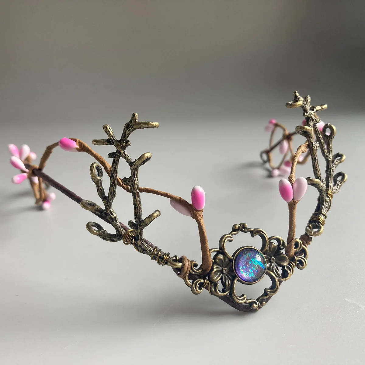 Mori Elf Crown, Pink Berry Vine Entanglement, Handmade Eyebrow Pendant, Cosplay Hair Accessories