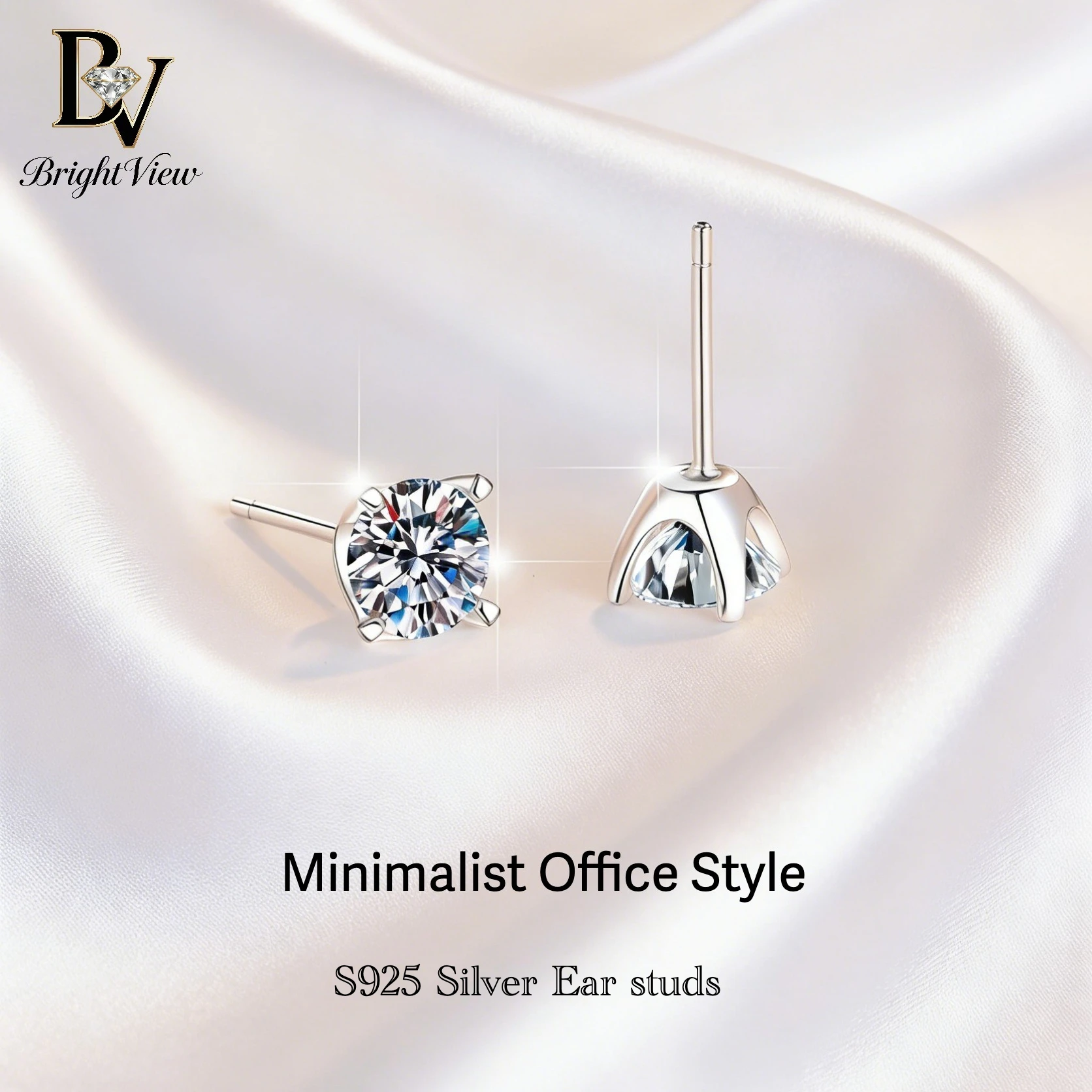 

S925 Sterling Silver Four Prong Moissanite Stud Earrings Classic Round Cut Dainty Minimalist Daily Office Jewelry for Women