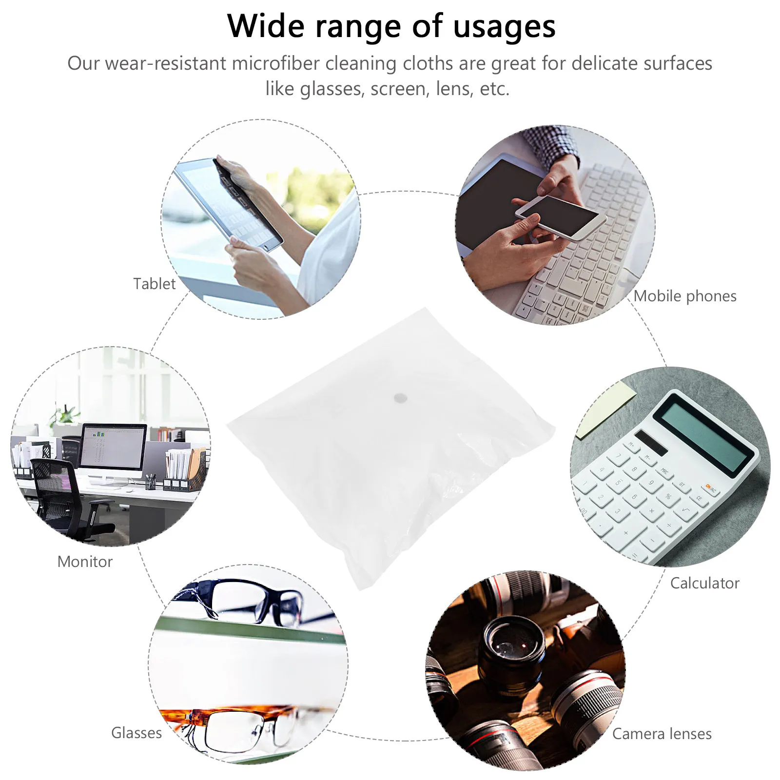 Microfiber Cleaning Cloths 100 pcs 10x10 cm White Lens Wiping Cloth Dust-Free Scratch-Resistant Reusable