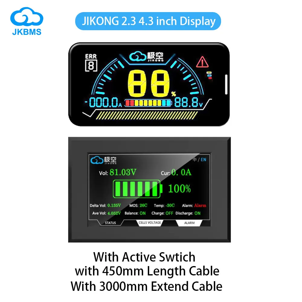 JIKONG BMS LCD Display 2.3 4.3 Inch Lithium Battery Smart Bms Accessories Intelligent Battery Level Indicator JIKONG BMS Monitor