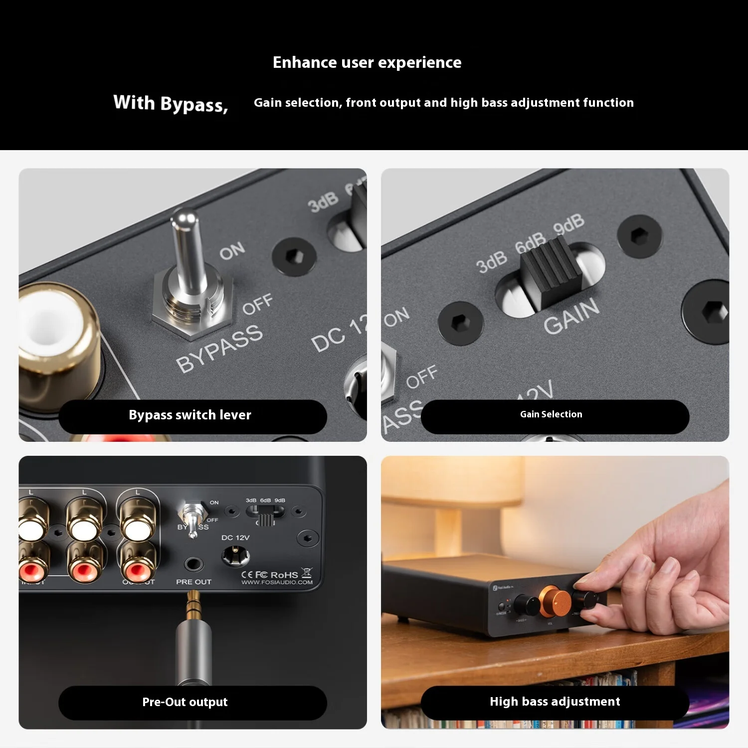 Fosi Audio P4 Preamplifier High and Low Frequency Remote Control Adjustment High Fidelity Preamplifier Custom Music Amplifier