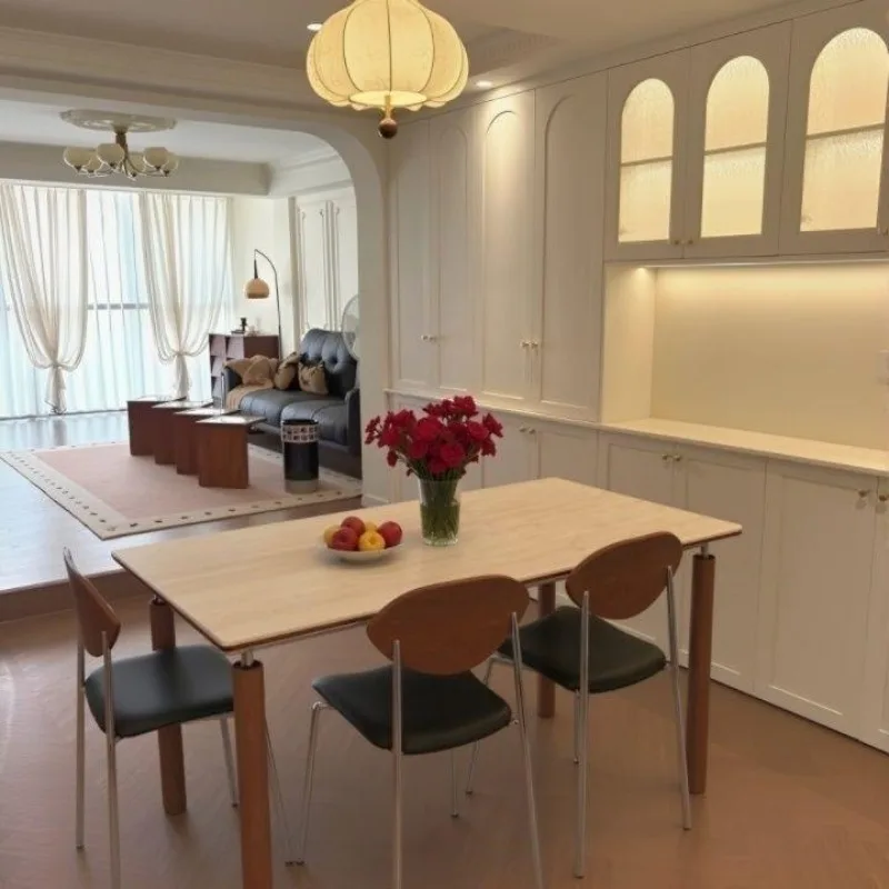 Slate dining table Household small apartment rectangular medium and ancient travertine solid wood dining table