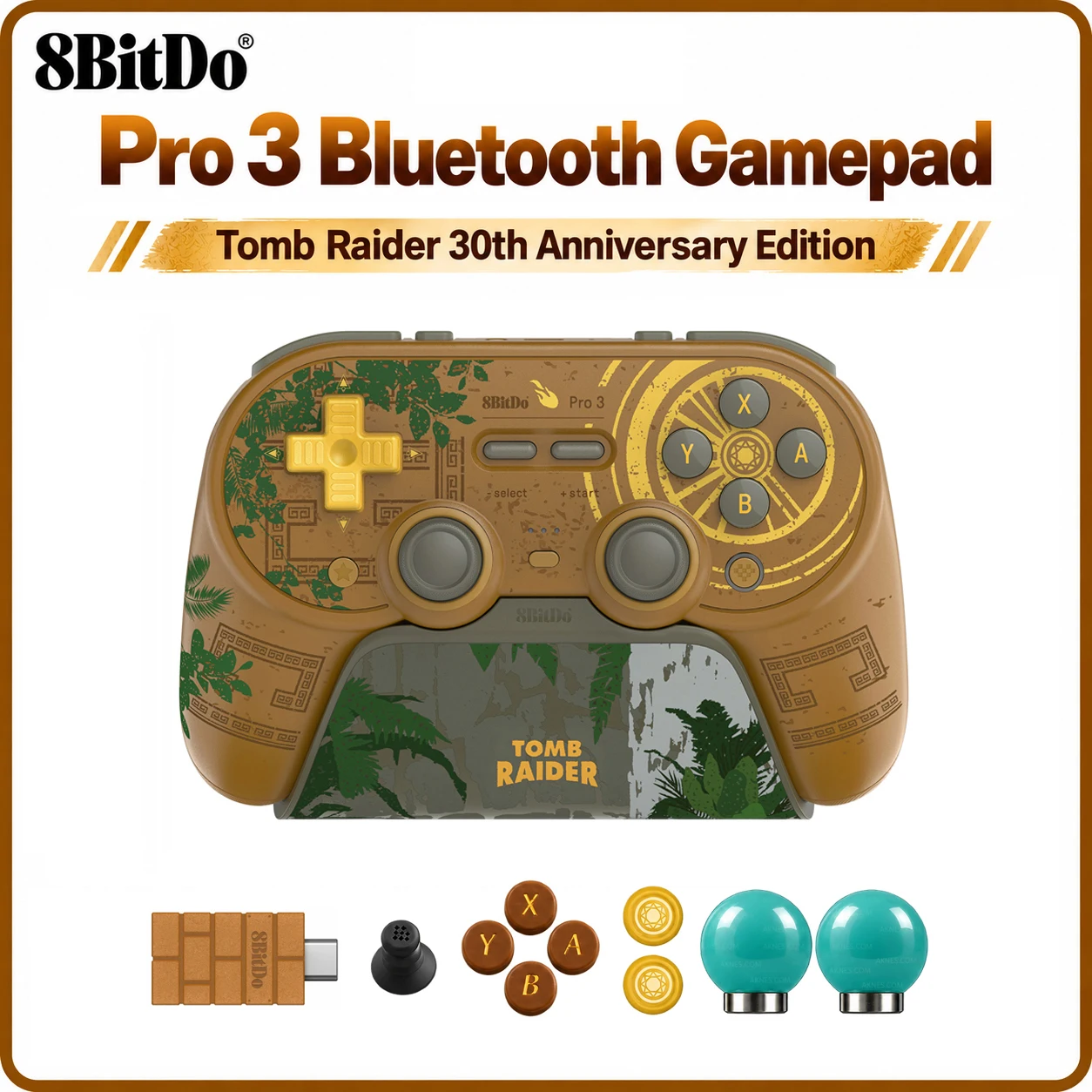 8BitDo Pro 3 Bluetooth Gamepad for Switch 1/2, Windows, Apple, Android Wireless Controller -Tomb Raider 30th Anniversary Edition