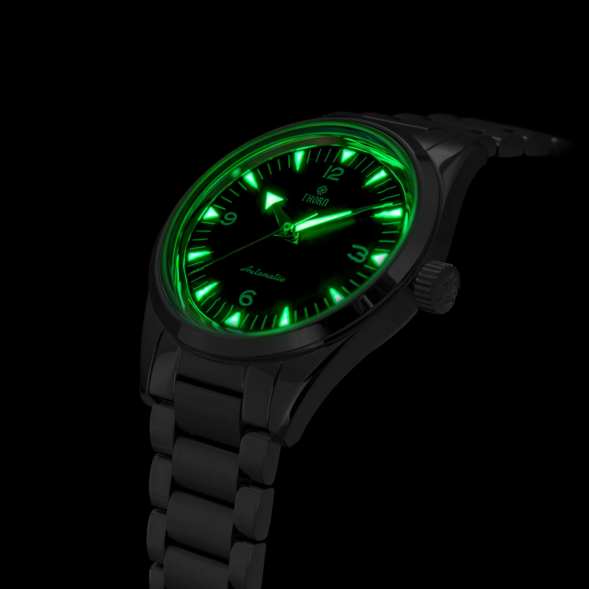 THORN Men Automatic Watch 38mm Mechanical Wristwatch Diver 20ATM Waterproof C3 Luminous Sapphire Mirror PT5000 Ceramic Bezel