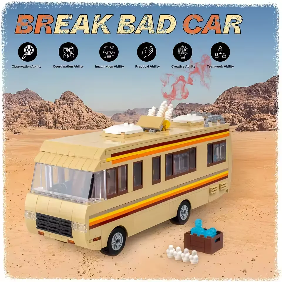 MOC Breaking Bad Bus Model zabawkowy zestaw akcesoriów do budowania klocków RV klocki na imprezę urodzinową edukacyjne DIY prezenty świąteczne dla dzieci