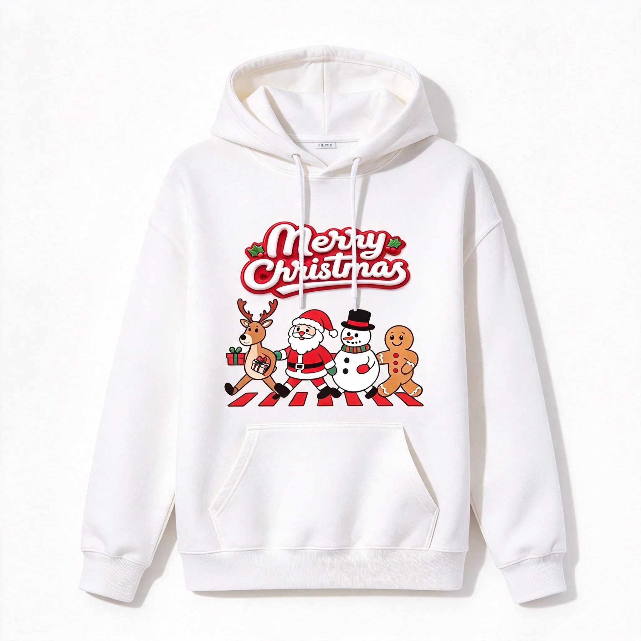2026 Oversized Hoodie Crewneck Sweatshirt, Merry Christmas Cartoon Santa Gingerbread Graphic Pullover,  Long Sleeve Hoodie