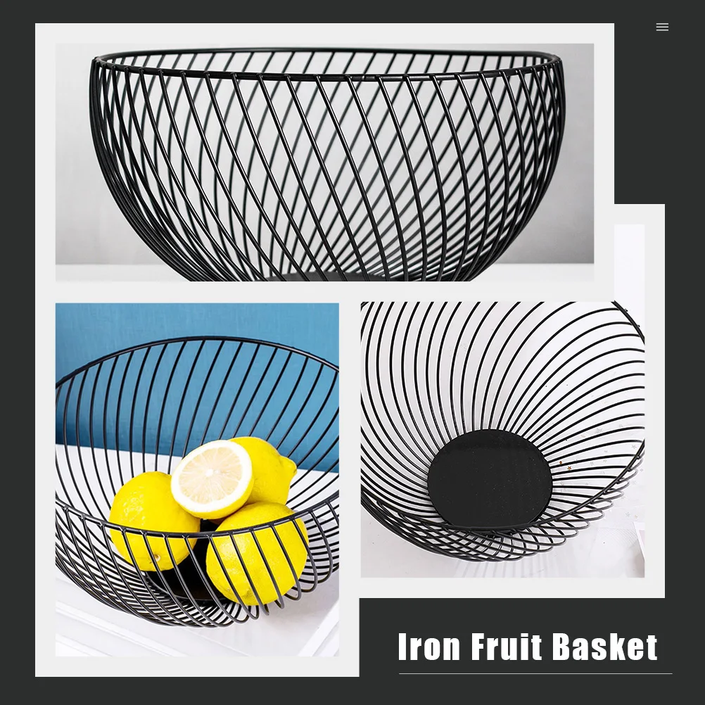 

1Pcs Metal Storage Bowl Round Wire Basket Black Creative Iron Fruit Basket Egg Vegetable Organizer Kitchen Home Decorative