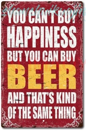 Money Happiness Can't Buy Beer Tin Sign Vintage Metal But Can Motorcycles Garage