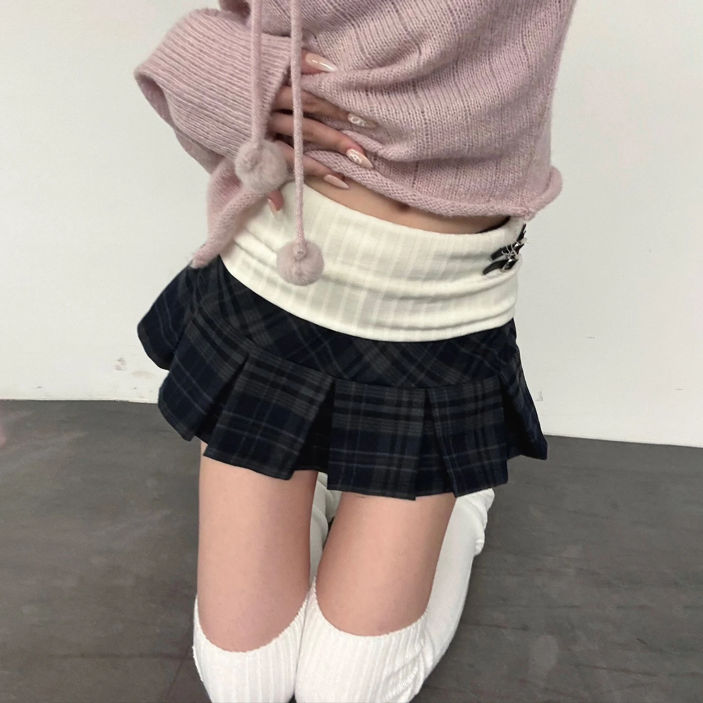 SUCHCUTE cintura contraste de Color Patchwork falda a cuadros dulce Casual mujer de cintura baja Mini falda estilo Preppy faldas coreanas nuevo