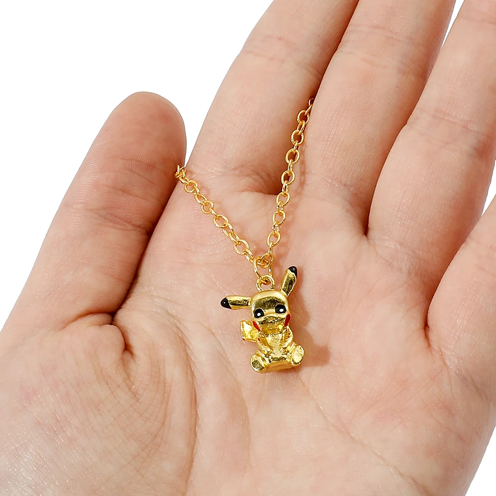 Anime Pokemon Pikachus Necklace Kawaii Pikachu Model Pendant Neck Chain Simple Gold Color Necklace for Girl Accessories