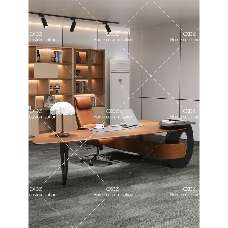 Ji Gift High-end Atmospheric Boss Office Desk Chair Cabinet Combination Solid Wood Special-shaped Table Italian Light Luxury