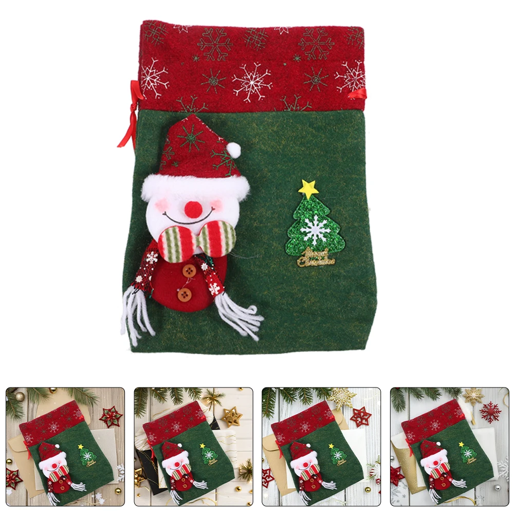 

2 Pcs Vintage Felt Gift Bag Drawstring Holiday Cute Goodie Bags Wedding Festival Coin Pouches Knitted Fabric