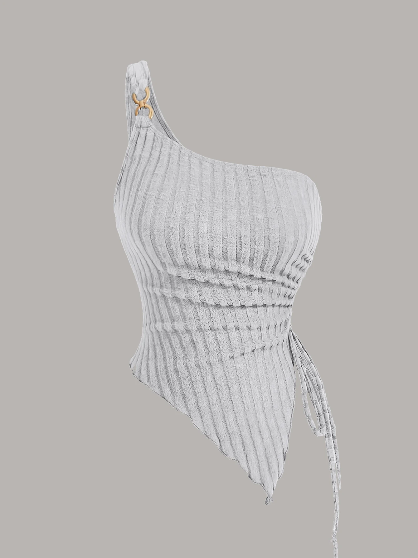 

Plus Size Gray One Shoulder Ruched Asymmetrical Crop Top