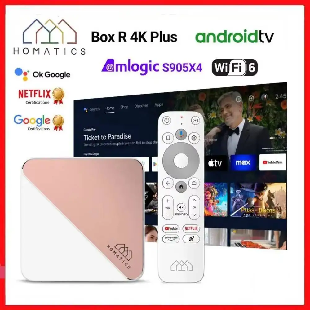 Netflix Google Certified HOMATICS Box R 4K Plus TV Box Amlogic S905X4 AndroidTV 14 ATV DTS Audio Dolby Vision Atmos Wifi6 1000M