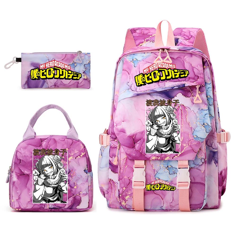 My Hero Academia Toga Himiko Print Student Backpack Lunch Bag Pencil Case Set for Girls School Supplies view 2