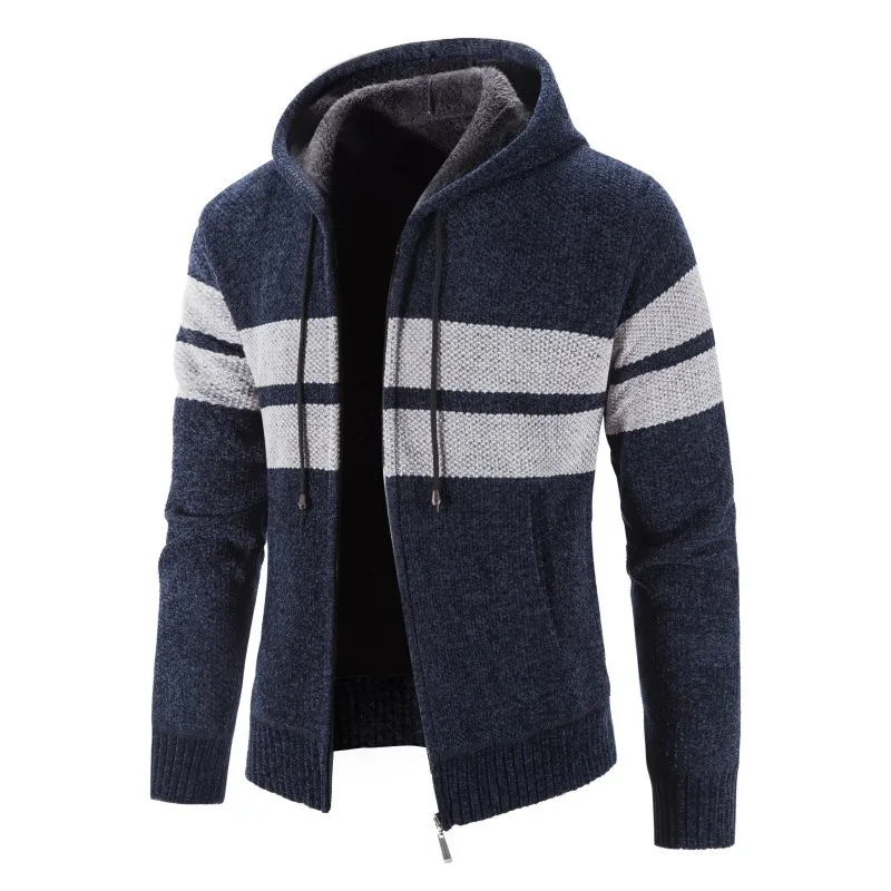 Perennial Men's Plush Sweater Cardigan Gradual Change Color Slim Tide Hooded Color Matching Sweater Jacket Men