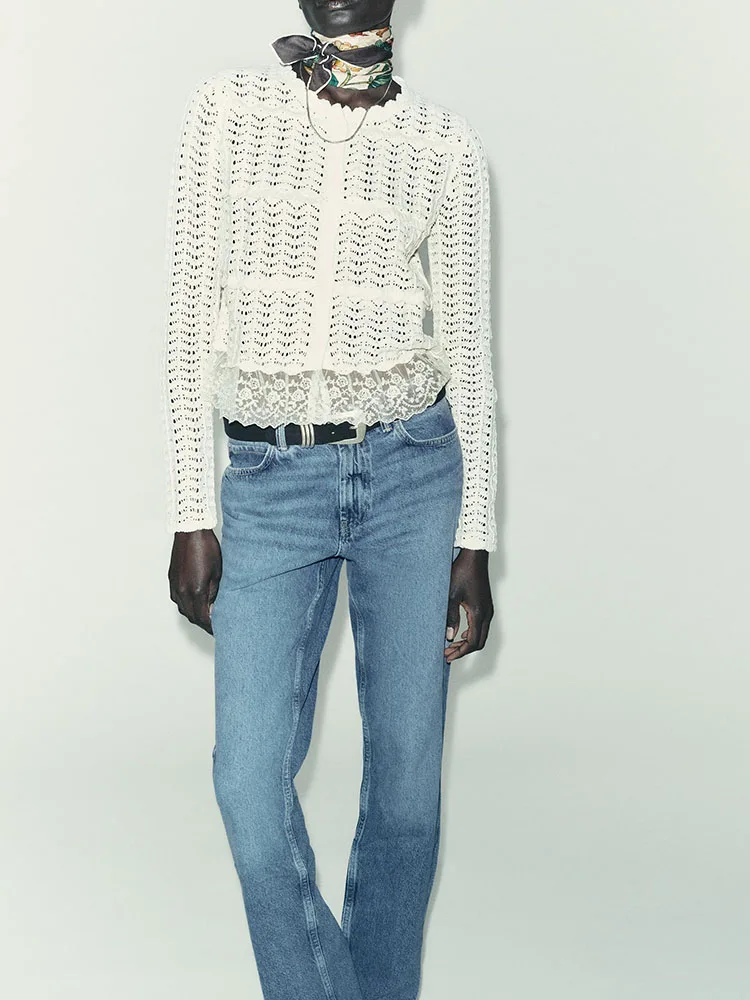 Romântico longo sve oco para fora redondo ne caracol ell outerwear nova chegada feminino faion outono 2025 ort comprimento cardigan