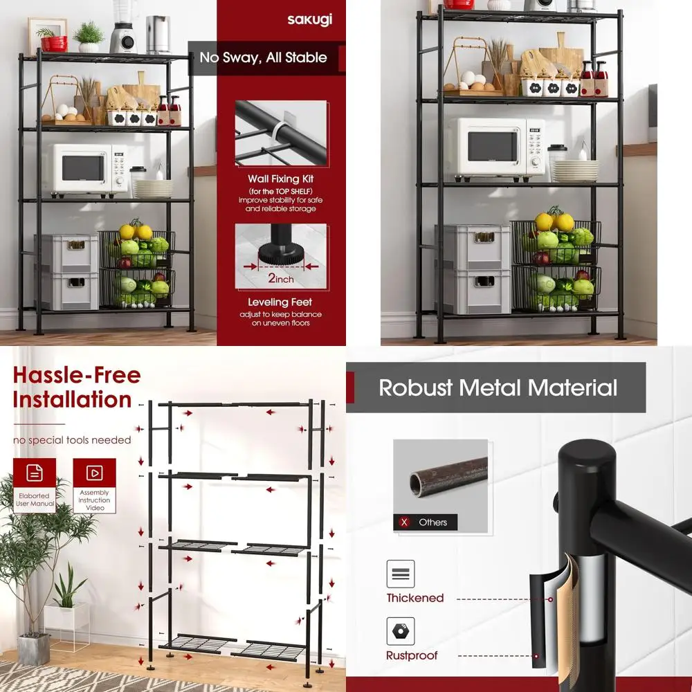 

4-Tier Heavy Duty Metal Shelving Unit for Home Storage, 33W x 12.6D x 57.2H, Black