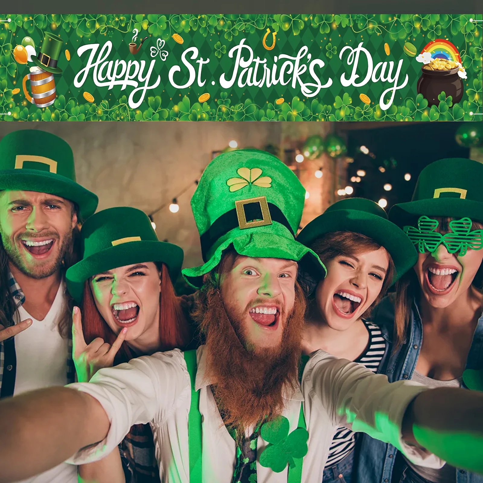 لافتة عيد القديس باتريك السعيدة، لافتة ساحة خارجية لعيد القديس باتريك المحظوظ، لافتة سياج خضراء شامروك كلوفر #5