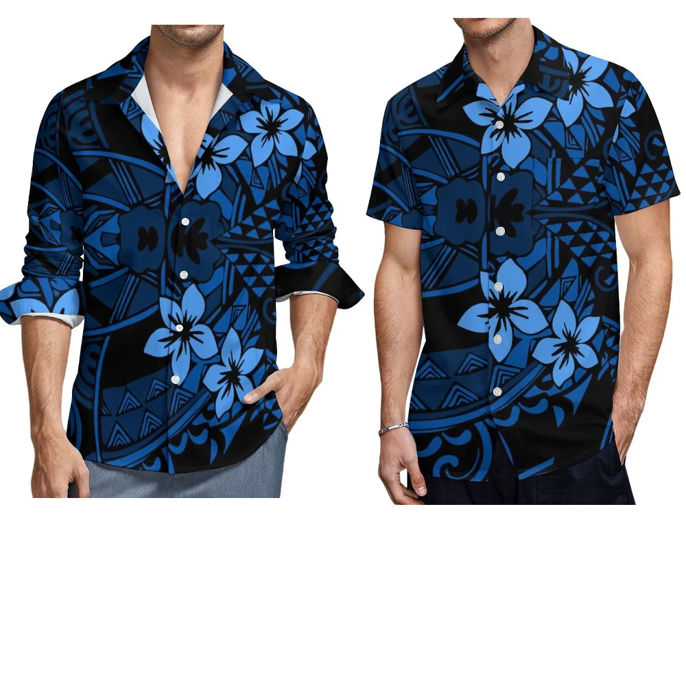 Verão de manga curta polinésia casal festa moda conjunto feminino vestido retro masculino casual gola alta camisa