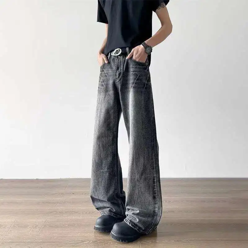 WTHT Nieuwe Vintage mannen Doen Oud Ontwerp High Street Denim Broek Mode Wassen Hoge taille Rechte Jeans Mannelijke zomer 2A0022