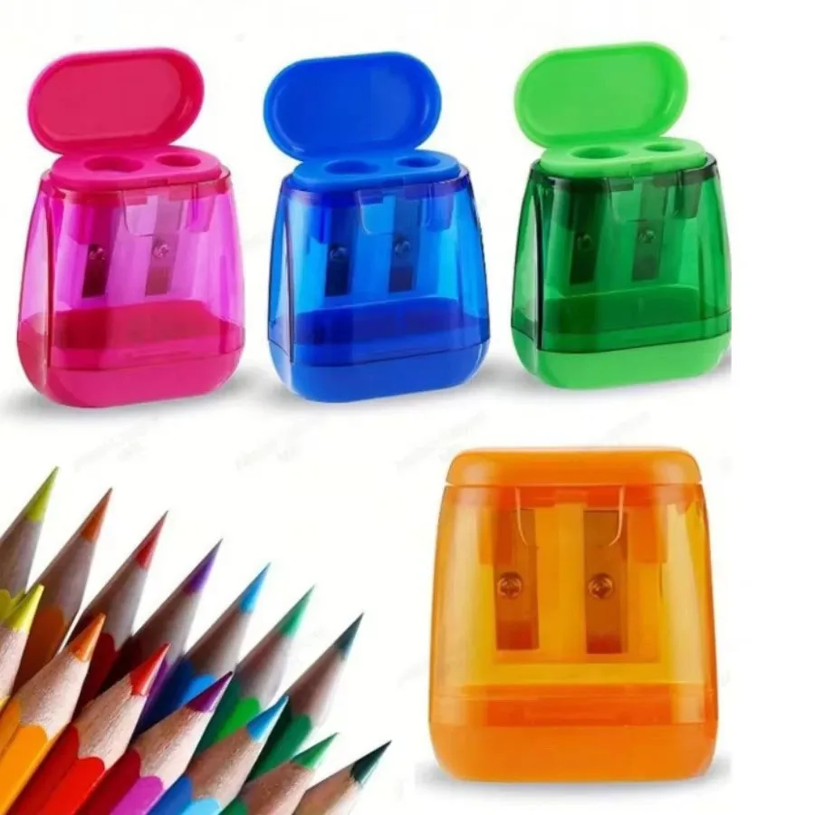 Sacapuntas de Plástico Transparente para Estudiantes, 1/4 Piezas, Sacapuntas Geométrico de Doble Orificio, Sacapuntas Manual para Dibujo