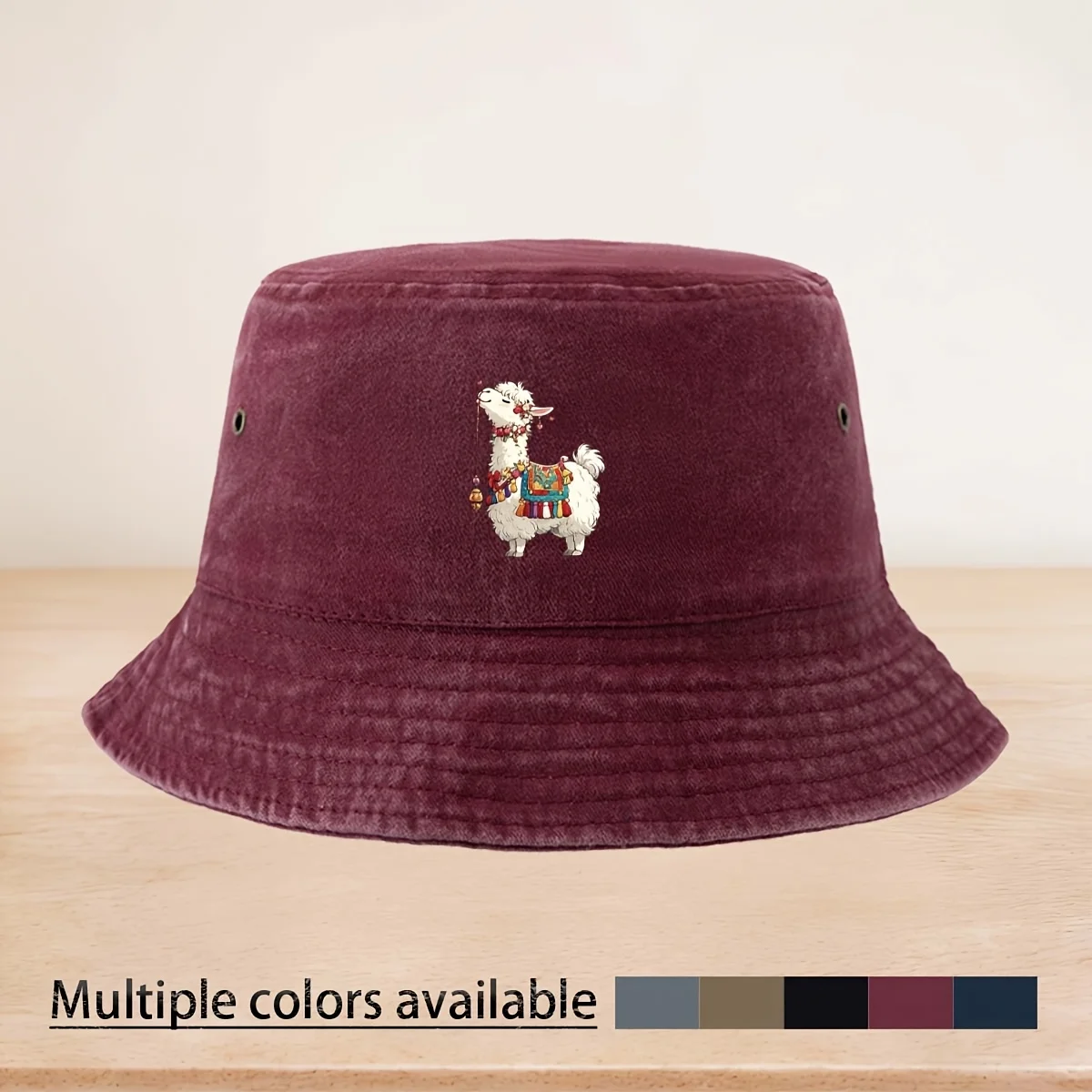 A High-Quality Fisherman Hat with Ethnic Style Decorative Alpaca Pattern, Casual Hat, Breathable Trucker Hat, Suitable for Walki