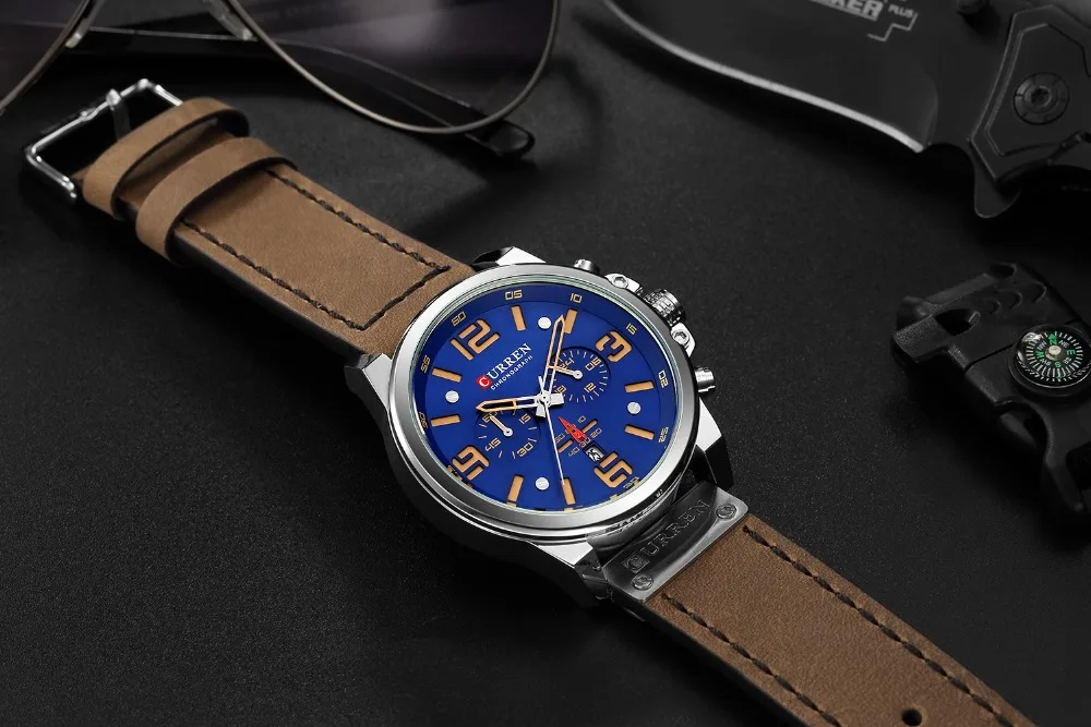 CURREN 8314 Herren Business-Armbanduhr mit Lederarmband, Wasserdicht mit Kalender, Lässige 6-Zeiger Quarzuhr – Detail 10
