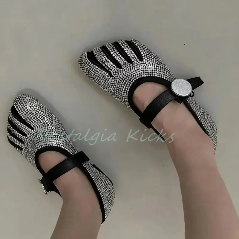 New Arrival Women's Five-Finger Split Toe Loafers Diamond Studded Fashion Flat Shoes Daily Comfort Buckle Non Slip Ballet Shoes