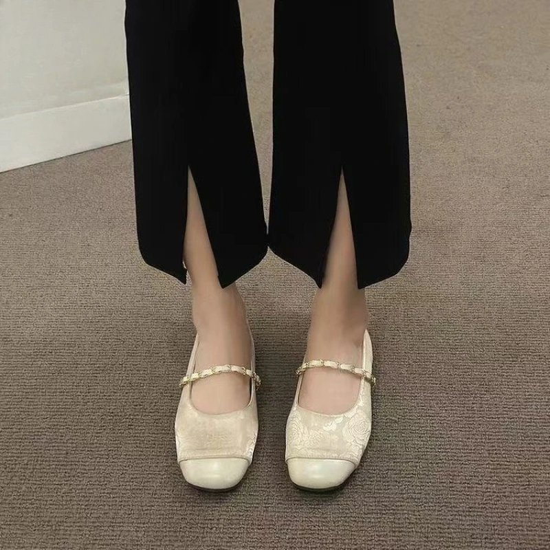 جديد ربيع وخريف 2025 حذاء بدون كعب نسائي واحد موديل سادة بمقدمة مربعة جميل غير رسمي ومريح بدون كعب Zapatos #1
