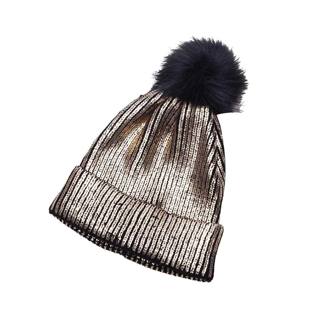 Winter Metallic Bling Knit Hip-hop Caps Hats Pompom Skullies Hairball