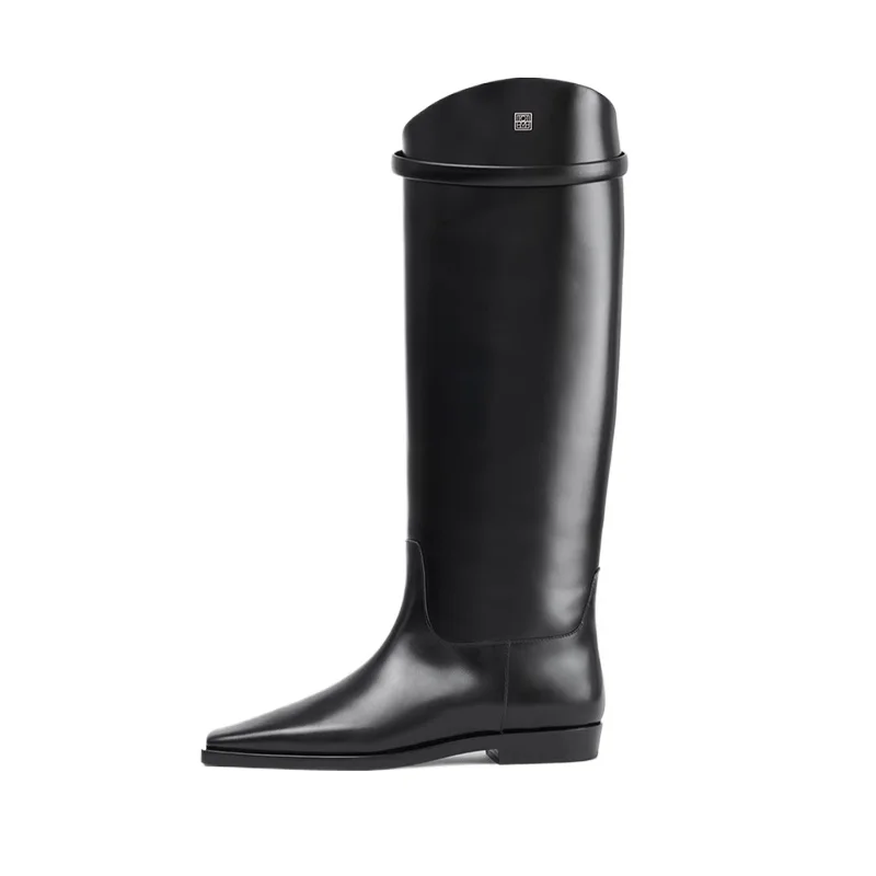 Arden Furtado Herbst-Winter-Mode, Damen-Stiefeletten aus Rindsleder mit quadratischem Absatz, kniehohe Stiefel, quadratische Zehenpartie, zum Hineinschlüpfen, Reitstiefel, Stiefel in großen Größen.