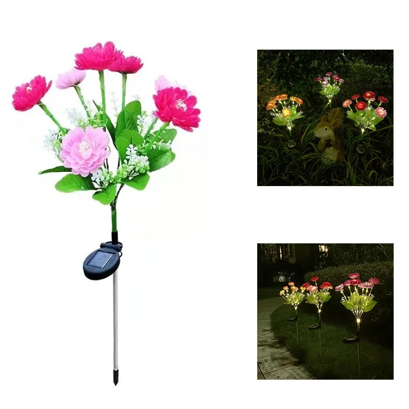 7 Heads Solar Lights Outdoor Decorative Solar Garden Lights Rose Flower Lawn Lamp for Yard Patio Garden Decor Flowers Light