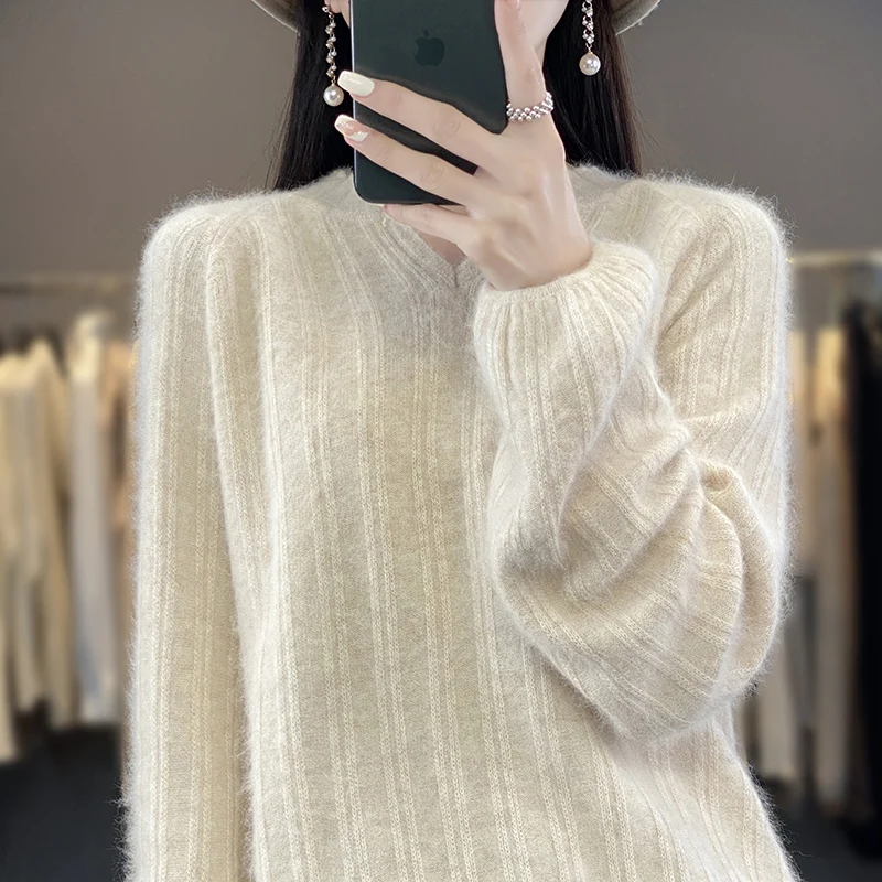 

DjzDsm 100% Mink Cashmere knitted semi-high neck long sleeve jumper Fall/Winter clothing Loose thermal top 2023 new