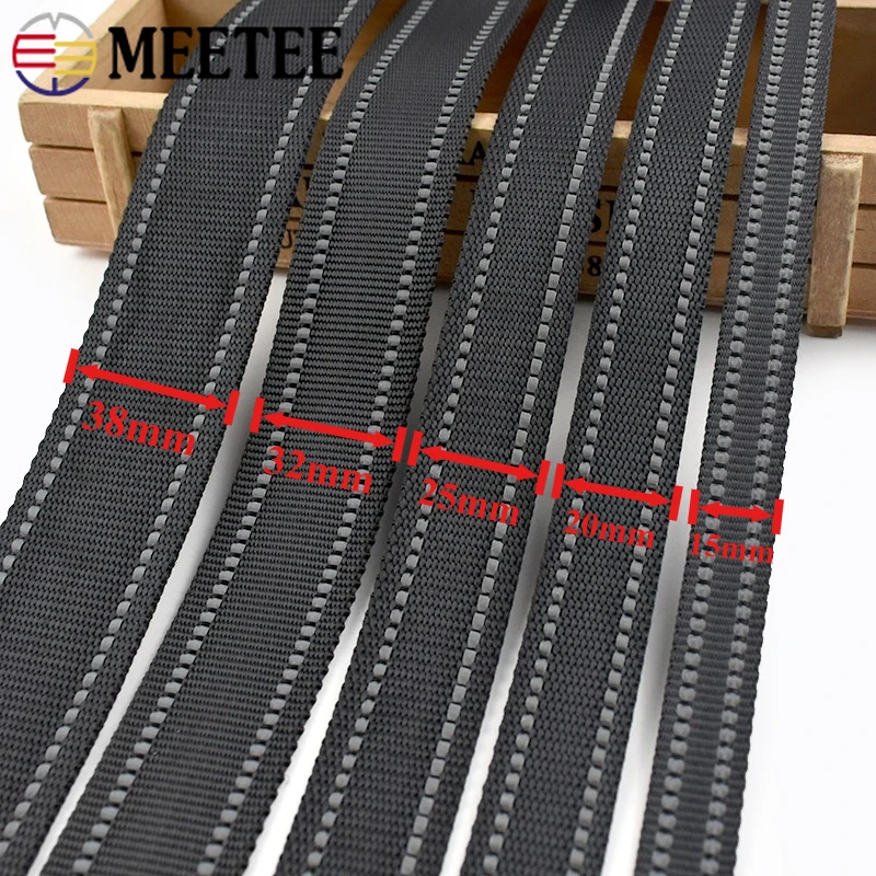 

2/5/10M 15-38mm Reflective Webbing Straps 1.7mm Thick Black Ribbon Band Backpack Bag Strap Dog Collar Belt Sling DIY Accessories