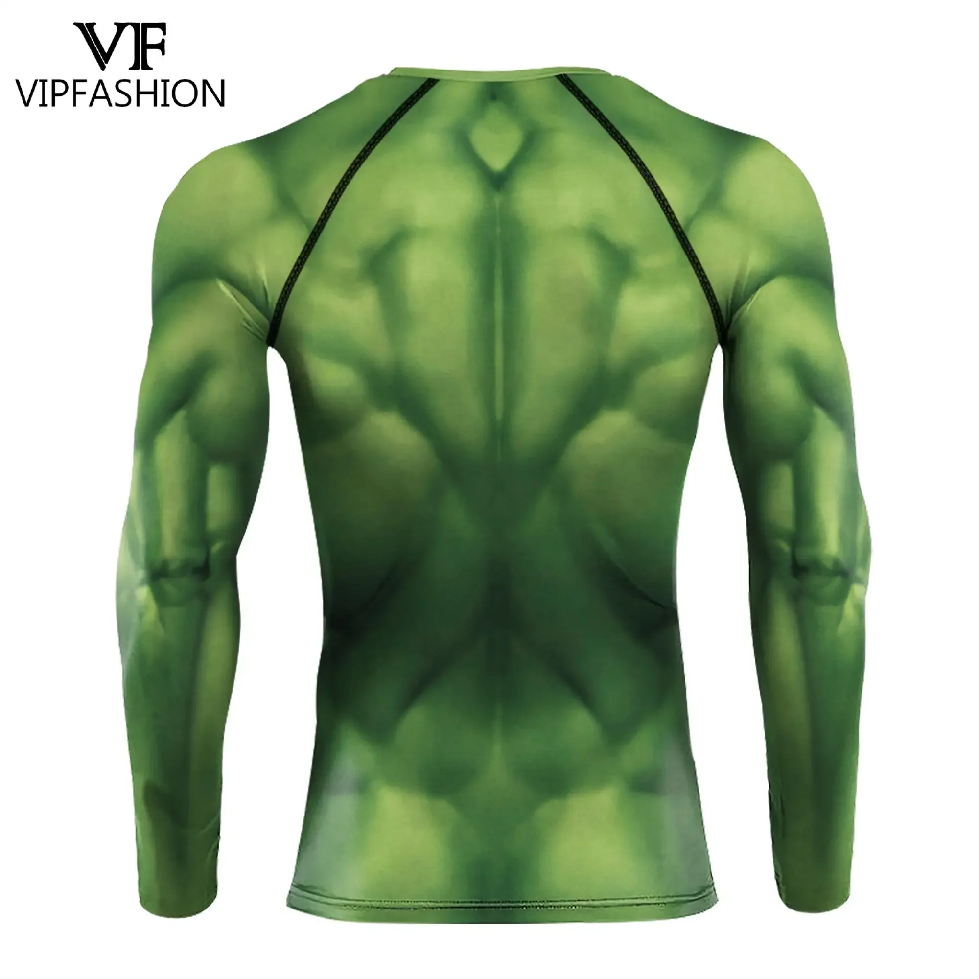 VIP FASHION Green Muscle T-shirt Man Superhero Compression Shirt Top Tee Male Long Sleeve Gym Clothing Cosplay Party Wear