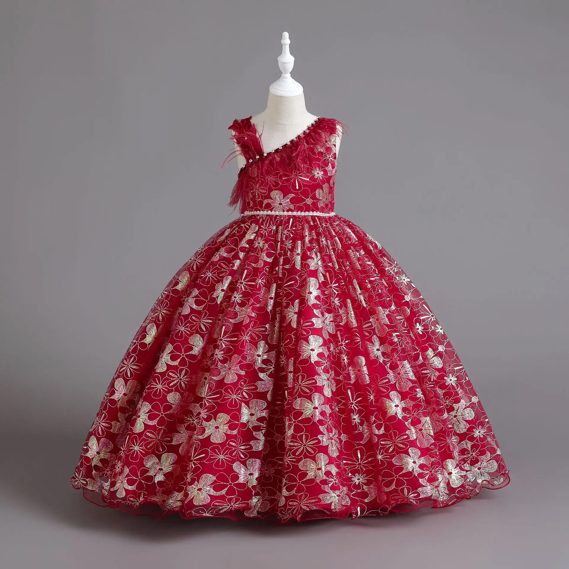 

New Hot Sale Strap Children's Dress Oblique V-neck Princess Female Flower Child Piano Performance Wedding Party Kids Dresses