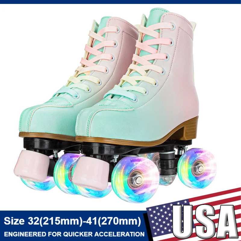 

Flashing 4 Wheels Skate Shoes Double-Row Roller Skates Size 32 33 34-41 Beginner Women Outdoor Skating Gift Girls Quad Sneakers