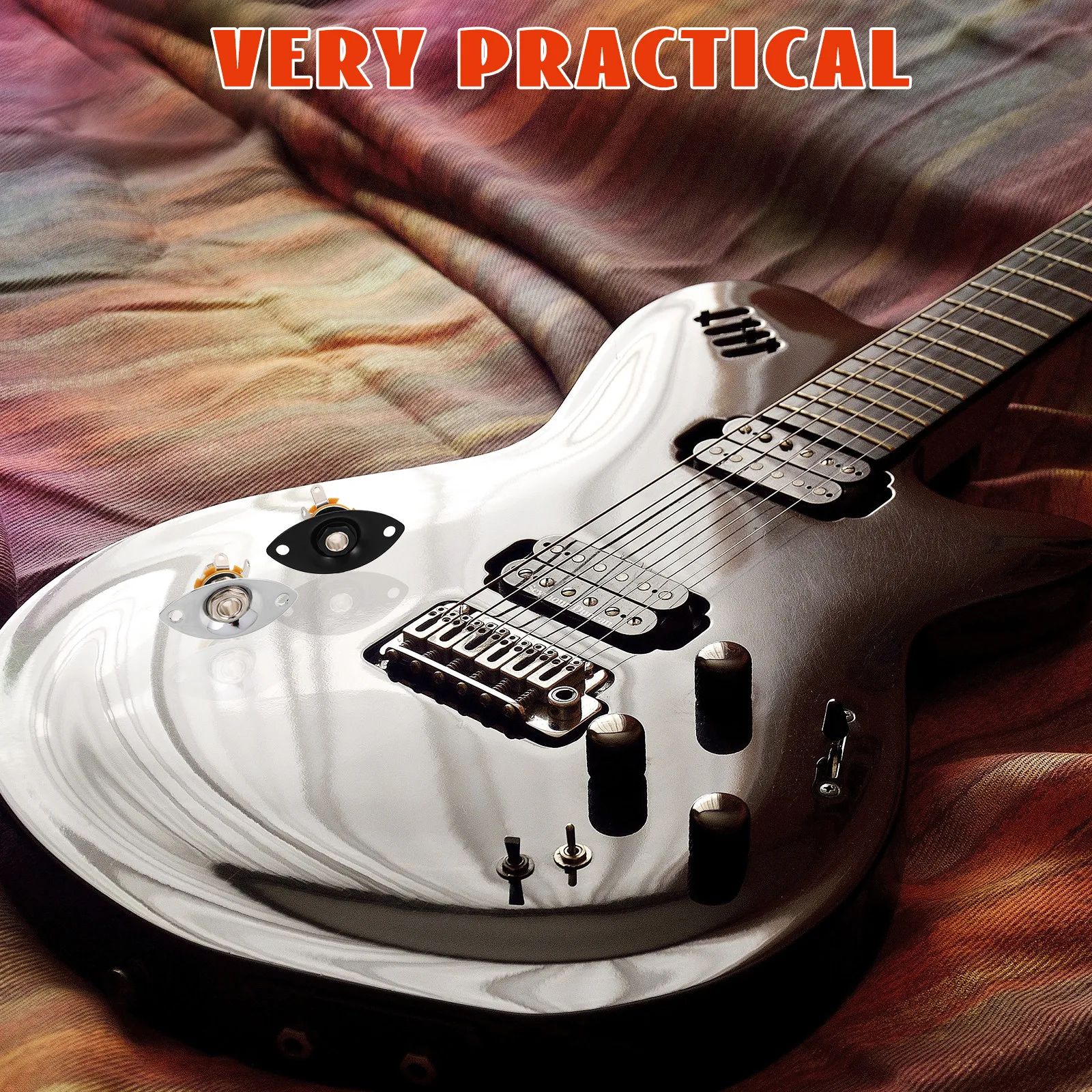 2Pcs Stylish Silver Black Oval 6.35mm Brass Guitar Jack Socket Plate for Electric Guitar Bass Recessed Football Style Stable