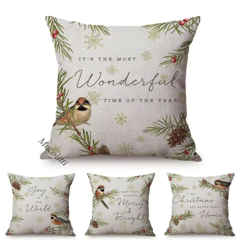 Nordic Letter Style Sofa Throw Pillow Case Sparrow Bird Pattern Home Decoration Square Office Chair Cushion Cover cojines