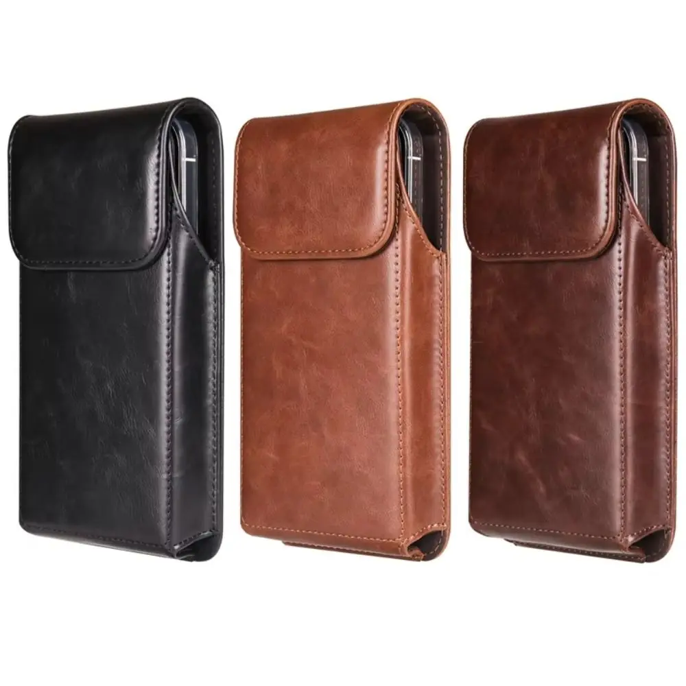 

Solid Color Leather Belt Clip Phone Case Vertical Cards Holder Magnetic Waist Bag Waterproof Multi-layer