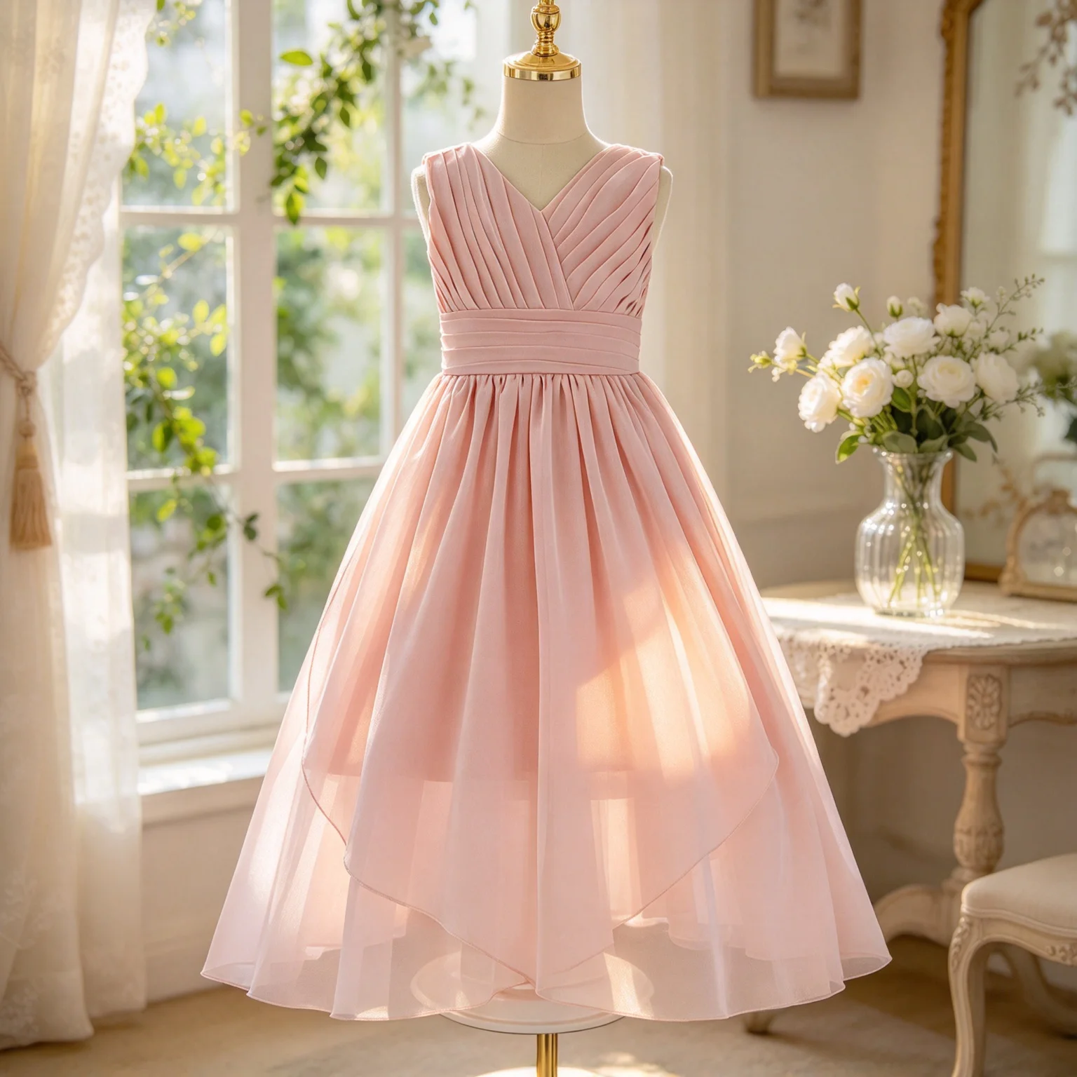 Girls Bow Ball Gown Baptism Birthday Prom Party Elegant Wedding Princess Dress Piano Host Performance Evening Costume ﻿
