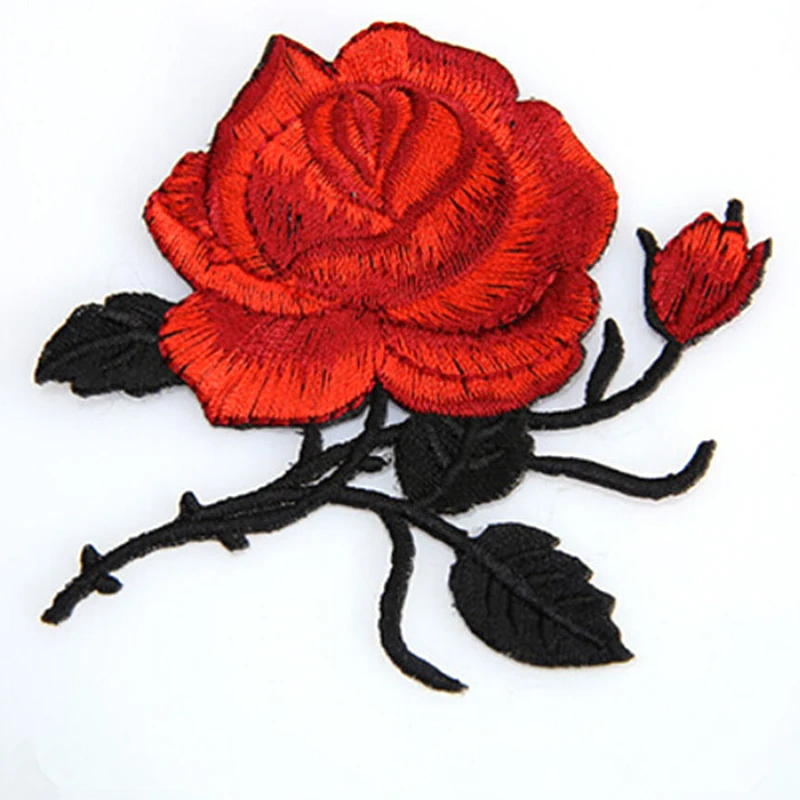 

2pcs Red Rose Embroidery Patches Floral Applique Iron On Sewing Patch For Clothes Hats Shoes Diy Craft Unique Design Iron-On