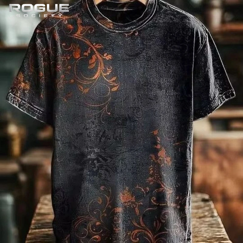 Y2K New Summer Bohemian Retro Artistic Men Persian Floral Print Tshirt Vintage Short Sleeve Tops Male Streetwear Harajuku Unisex