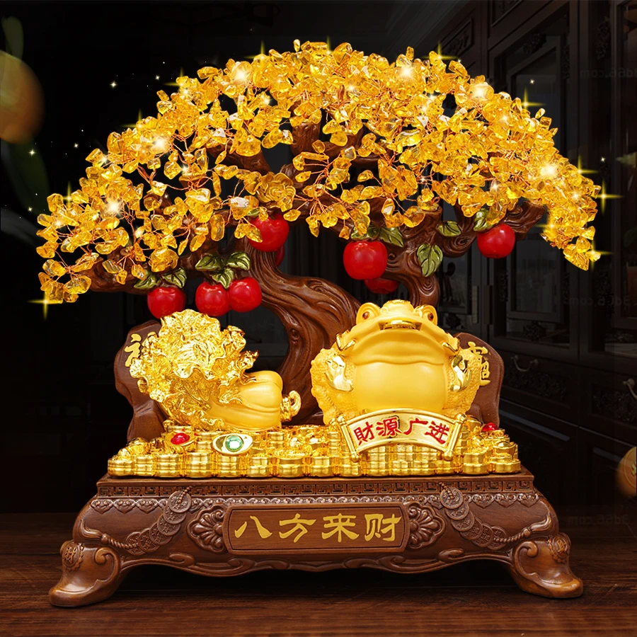 Resin Money Tree Golden Dragon Ornament Resin Crafts Feng Shui Accessories Gift for Housewarming and Opening Recruiting Wealth