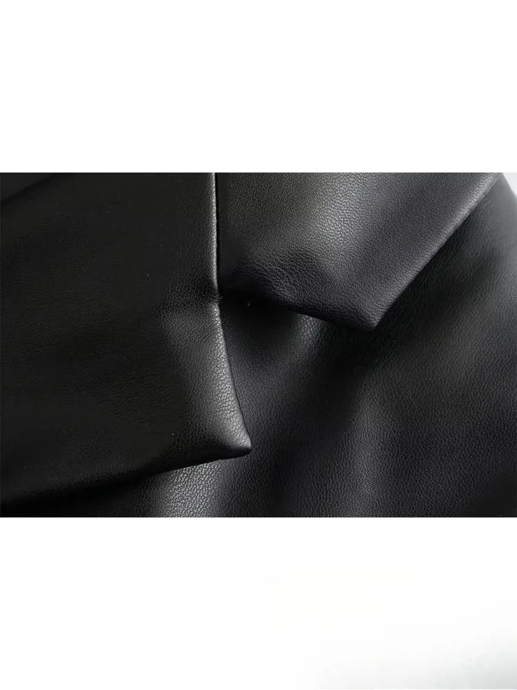 سترة نسائية من الجلد البني للمكتب من KONDALA برقبة على شكل V وأكمام طويلة وجيوب سترة كبيرة الحجم موضة خريف 2025 ملابس خارجية #5