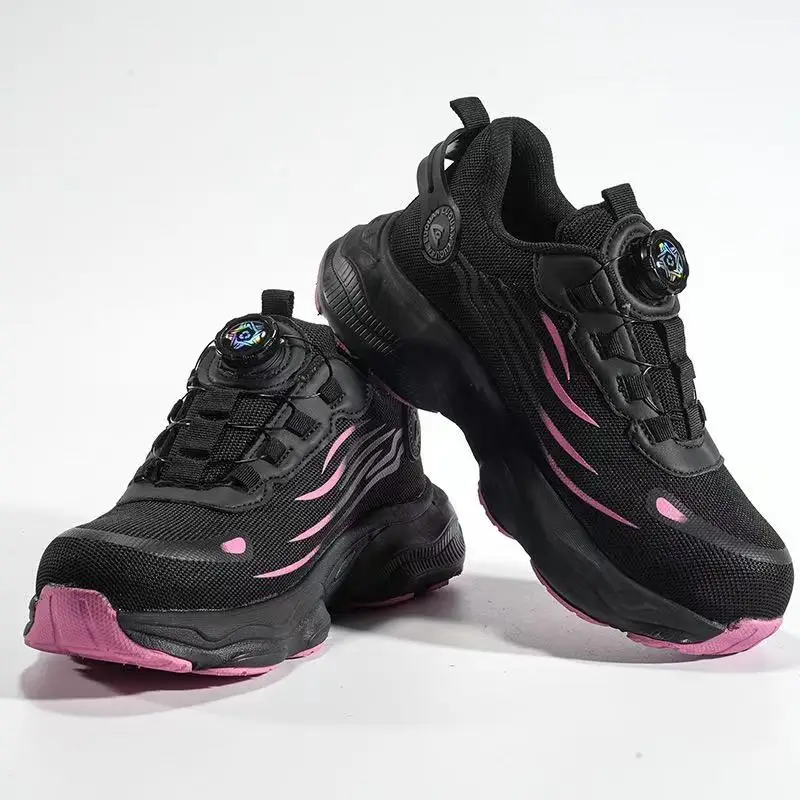 Rose Red Women Work Safety Shoes Rotating Button Women Protection Shoes Anti-Smash Anti-Puncture Security Indestructible Shoes view 2