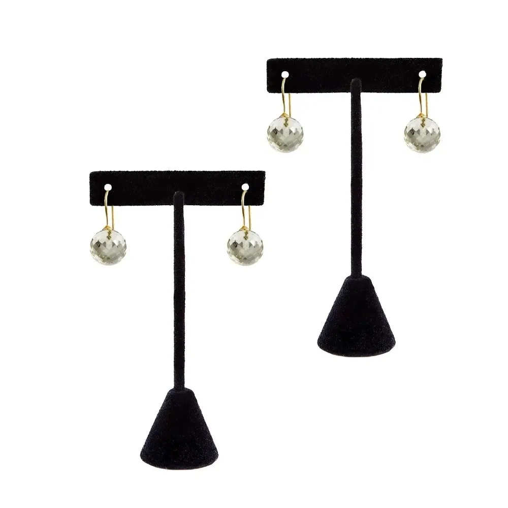 

T-Shape Earring Display Stand Flocking Single Layer Jewelry Display Rack Black 3 Different Heights Earrings Holder Organizer