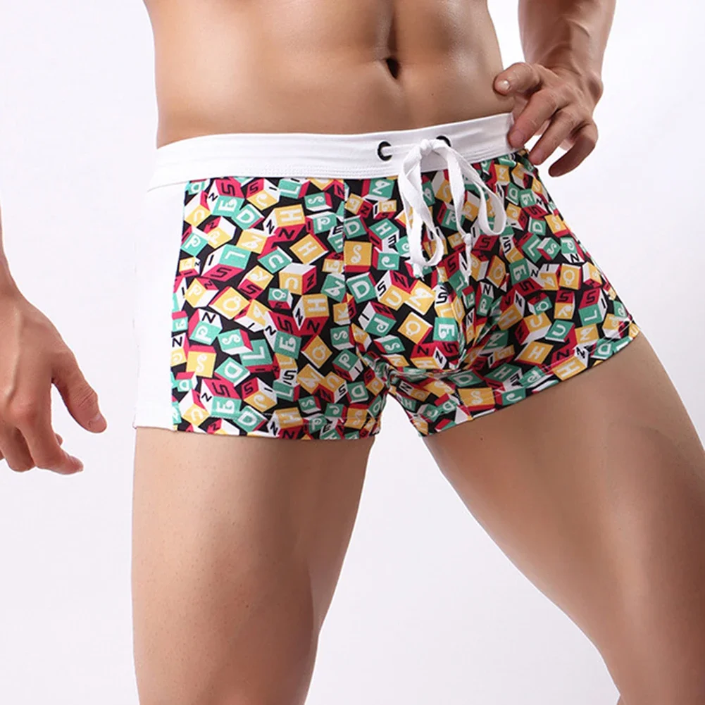1pc Summer Mens Swimsuit Printed Swimming Boxers Shorts Swimwear Quick Dry Elastic Comfortable Beach Shorts