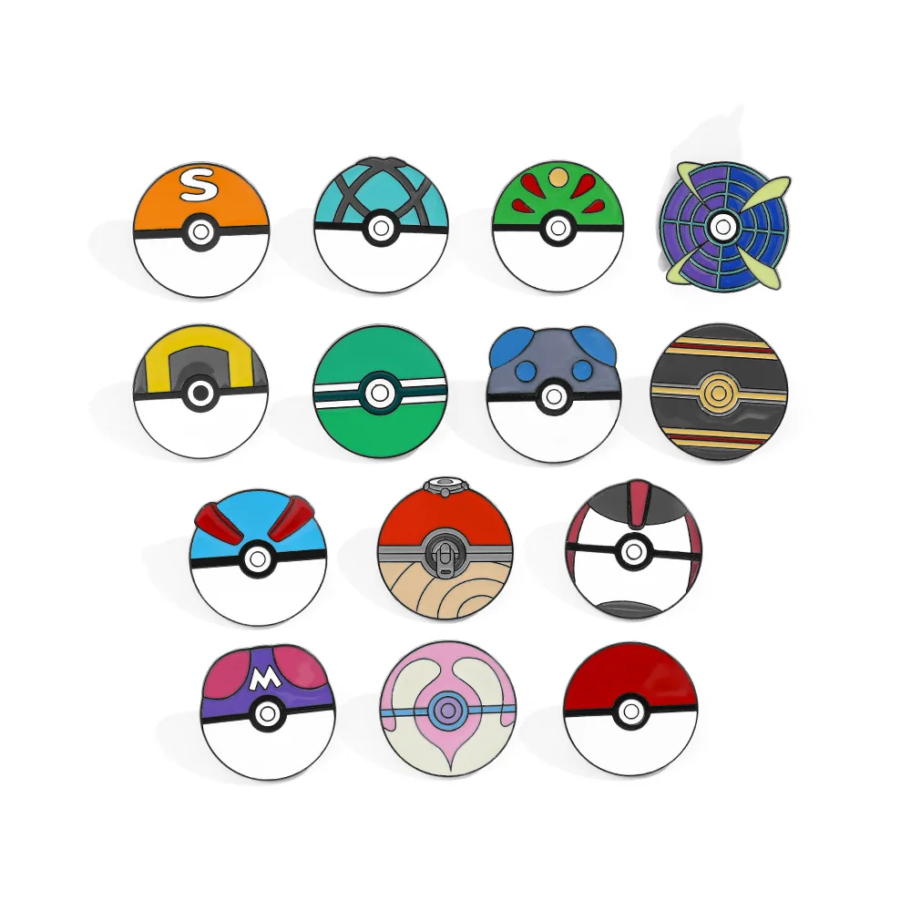 Pokémon Pokeball Series Cartoon Brooch, Anime Periféricos Decoração, Esmalte Pin, Mochila Acessórios, Roupas Infantis, Presentes de Jóias